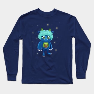 Friendly Blue Monster with Teddy Bear Long Sleeve T-Shirt